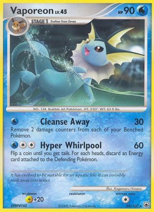 Vaporeon (34)/100 Rare Reverse Holofoil