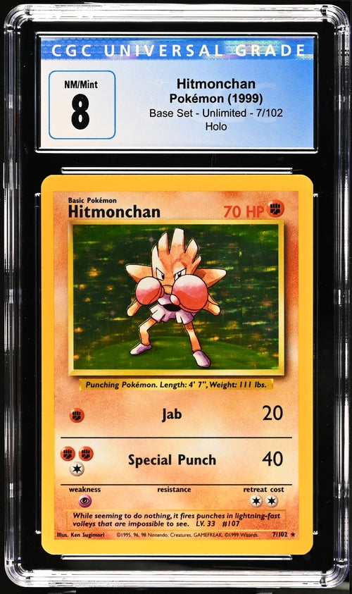 Hitmonchan base set unlimited #40 CGC 8 (cabinet)