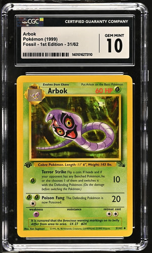 CGC 10 Arbok 1st edition fossil #31/62 (Cabinet)