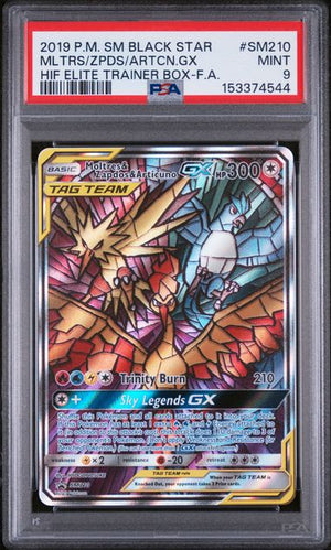 Psa 9 Zapdos/Moltres/Articuno Glass stained birds SM promo #sm210 (Cabinet)