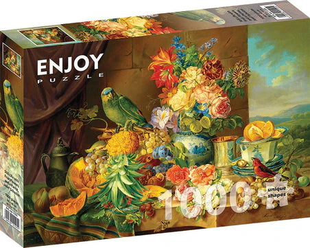 Schuster: Still Life with Fruit Flowers and Parrot  1000 Piece Puzzle
