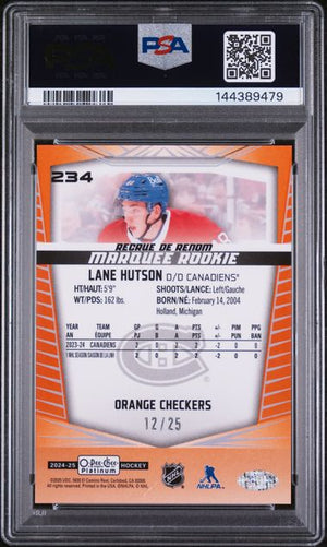 PSA 8 Lane Hutson #234 Orange Checkers 12/25 (Cabinet)