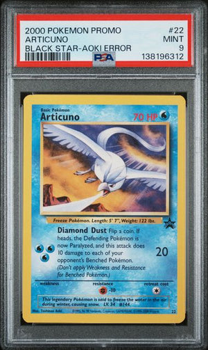 PSA 9 Articuno #22 Black Star Promo Aoki Error (Cabinet)