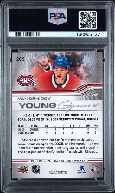 Psa 10 Ivan Demidov #205 young guns (Cabinet)