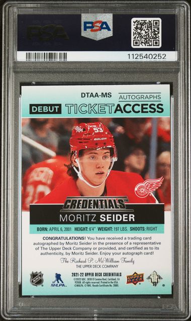 PSA 9 Moritz Seider #DTAAMS Debut Ticket Access Auto Green 6/25 (Cabinet)