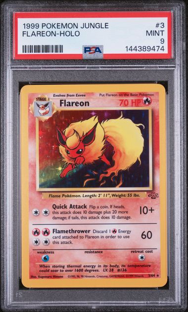 PSA 9 Flareon (3)/64 Holo Rare Unlimited Holofoil (Cabinet-NM)