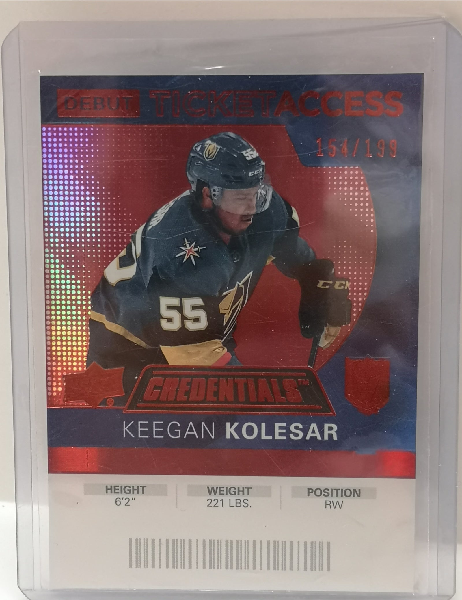 Keegan Kolesar  #66 154/199 2021 Upper Deck Credentials 2020-21 Update Debut Ticket Access