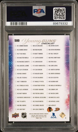 PSA 10 Connor Bedard / Leo Carlsson #500 Young Guns Checklist (Cabinet)