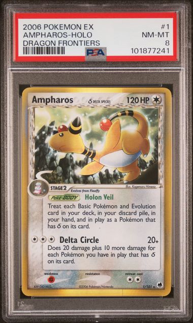 PSA 8 Ampharos #1 Dragon Frontiers Holo (Cabinet-NM)