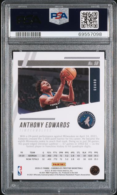 PSA 9 Anthony Edwards #58 Rookie Chronicles Prestige