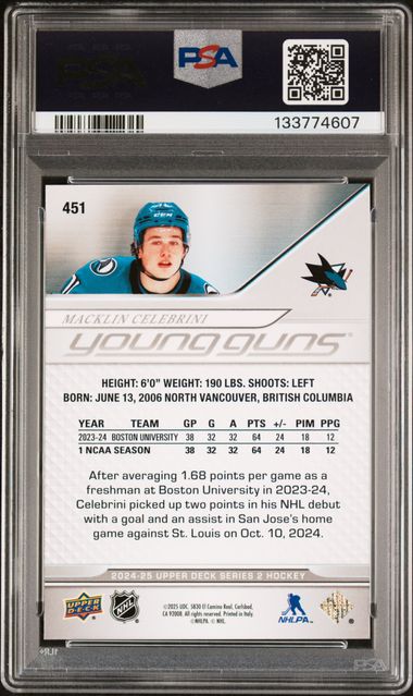 PSA 8 Macklin Celebrini Young guns #451 (cabinet)