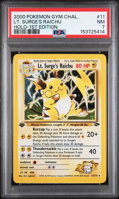 Psa 7 LT. Surge's Raichu #11 1st edition Holofoil (Cabinet)