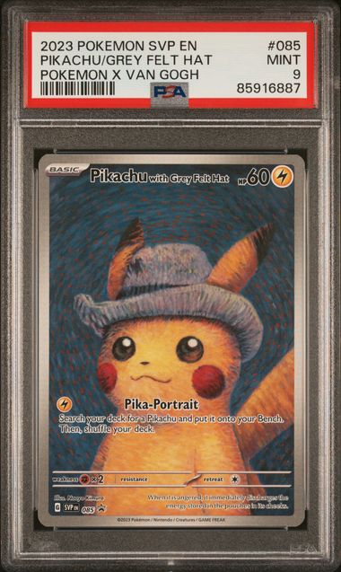 PSA 9 Pikachu X Van Gogh Grey Felt Hat #85 (Cabinet)