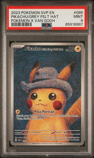 PSA 9 Pikachu X Van Gogh Grey Felt Hat #85 (Cabinet)