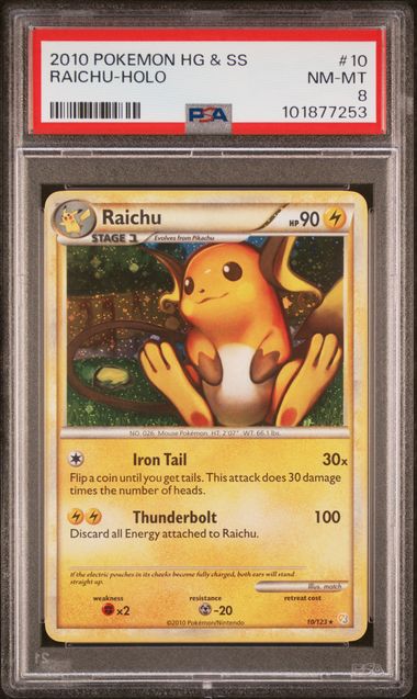 PSA 8 Raichu #10 HG&SS Holo (Cabinet)