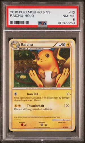 PSA 8 Raichu #10 HG&SS Holo (Cabinet)