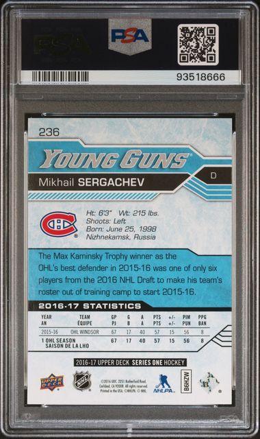 PSA 10 Mikhail Sergachev #236 Young Guns