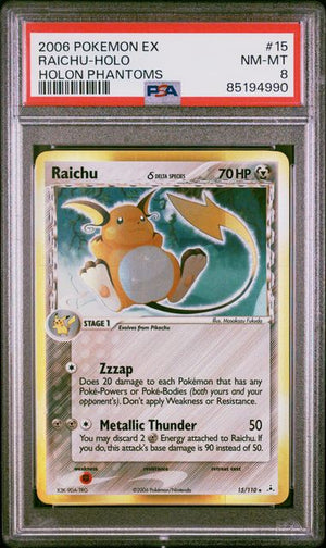 PSA 8 Raichu #15 Ex Holon Phantoms Holofoil (Cabinet)