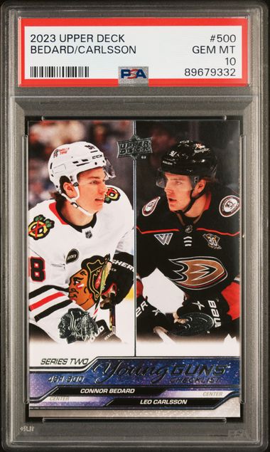 PSA 10 Connor Bedard / Leo Carlsson #500 Young Guns Checklist (Cabinet)