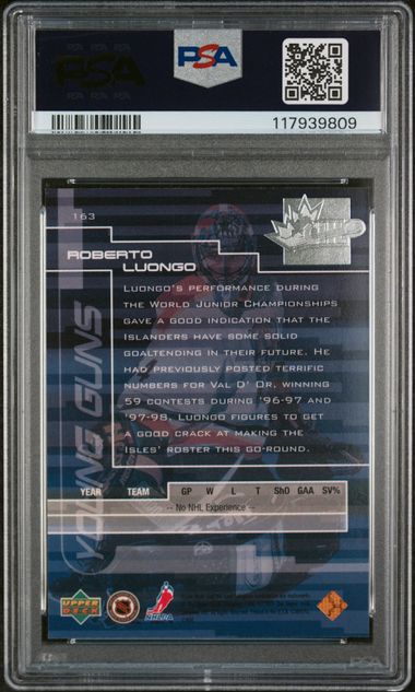 PSA 10 Roberto Luongo #163 Upper Deck Young Guns (cabinet)
