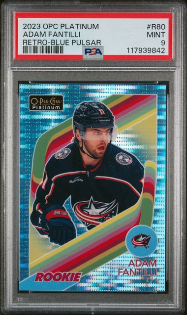 PSA 9 Adam Fantilli #R80 Blue Pulsar O-Pee-Chee Platinum (cabinet)