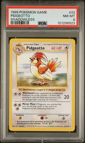 PSA 8 Pidgeotto #22 shadowless base set (Cabinet)