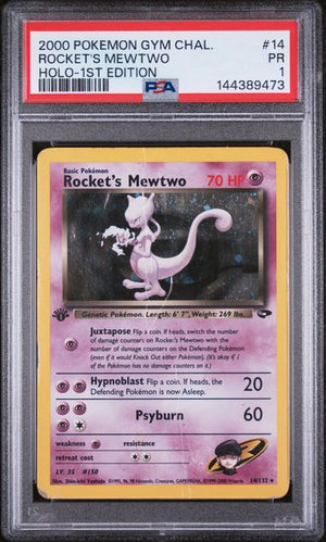 Psa 1 Rocket's Mewtwo (14)/132 1st edition Holofoil (Cabinet)