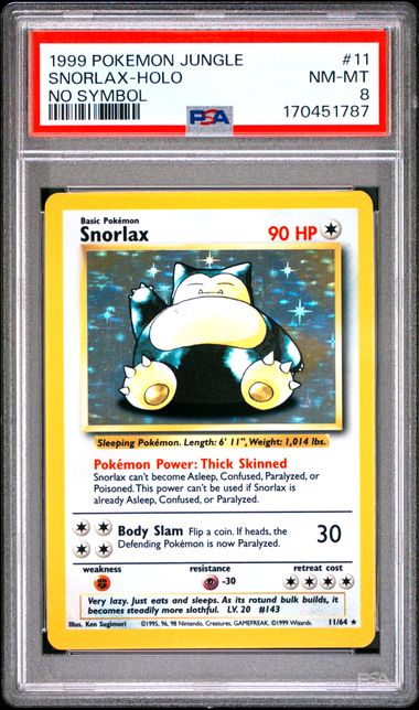 PSA 8 Snorlax No Symbol Jungle Holo Error #11 (Cabinet)