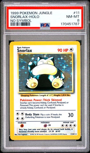 PSA 8 Snorlax No Symbol Jungle Holo Error #11 (Cabinet)
