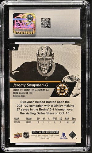 CGC 9 rookie Jeremy Swayman #3 NHL star rookies