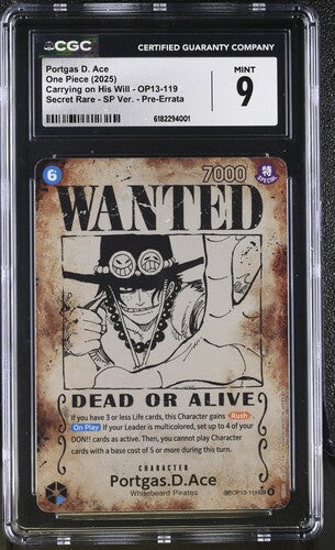 CGC 9 Portgas.D.Ace OP13-119 Wanted SP Pre-Errata