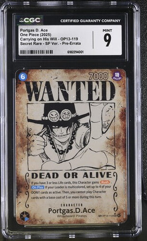 CGC 9 Portgas.D.Ace OP13-119 Wanted SP Pre-Errata