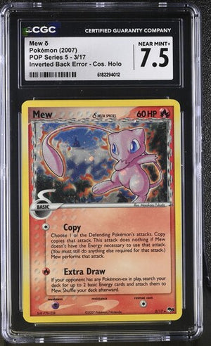 CGC 7.5 Mew Pop Series 5 #3 Inverted Back Error Cosmo Holo Bleed