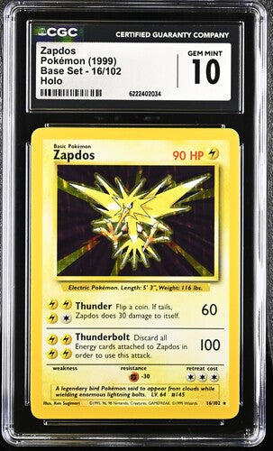 CGC 10 Zapdos Base Set Holo #16 (Cabinet)