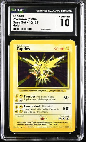 CGC 10 Zapdos Base Set Holo #16 (Cabinet)