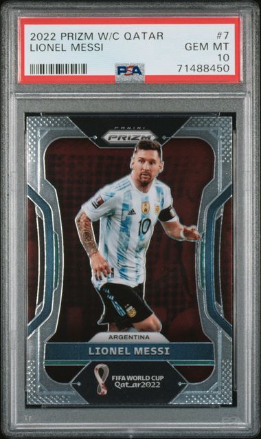 PSA 10 Lionel Messi #7 World Cup Qatar Prizm (cabinet)