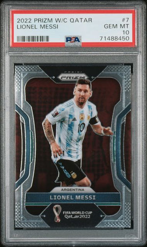 PSA 10 Lionel Messi #7 World Cup Qatar Prizm (cabinet)