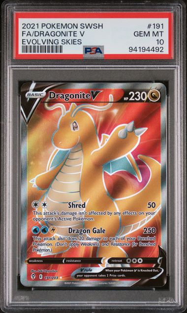 PSA 10 Dragonite V #191 Evolving Skies (Cabinet)