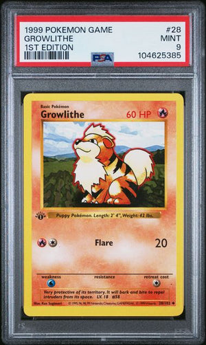 PSA 9 Growlithe 1st Edition #28 (Cabinet)