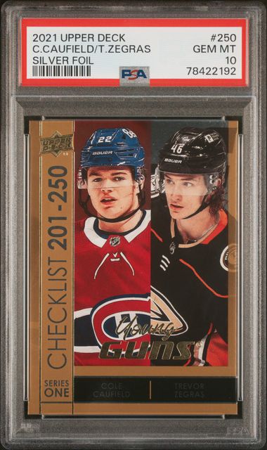 PSA 10 C.Caufield/T.Zegras #250 Silver Foil (cabinet)