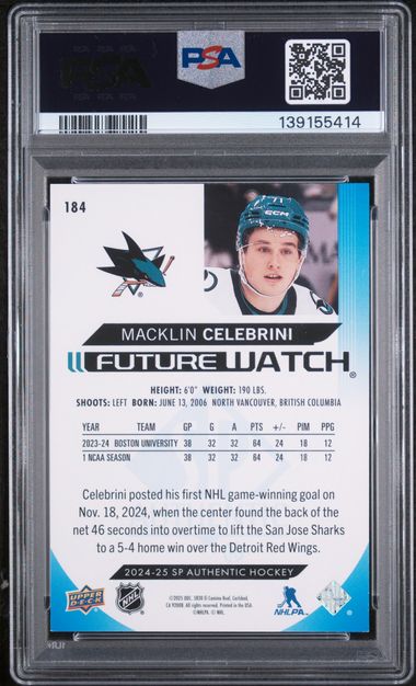 PSA 8 Macklin Celebrini futurewatch 168/399 #184 (Cabinet)
