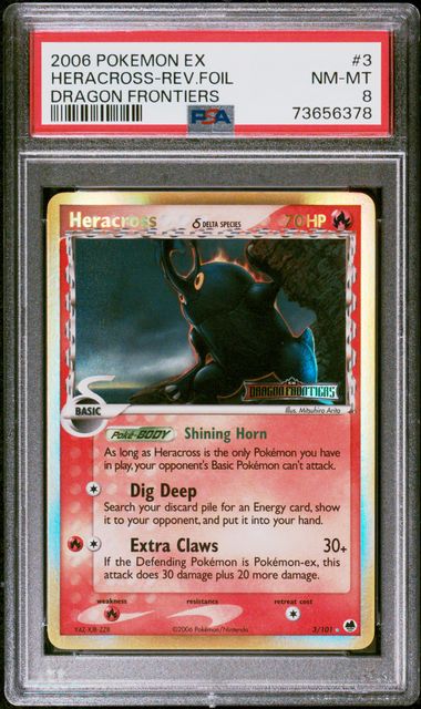 PSA 8 Heracross #3 Dragon Frontiers Reverse Holofoil (Cabinet)