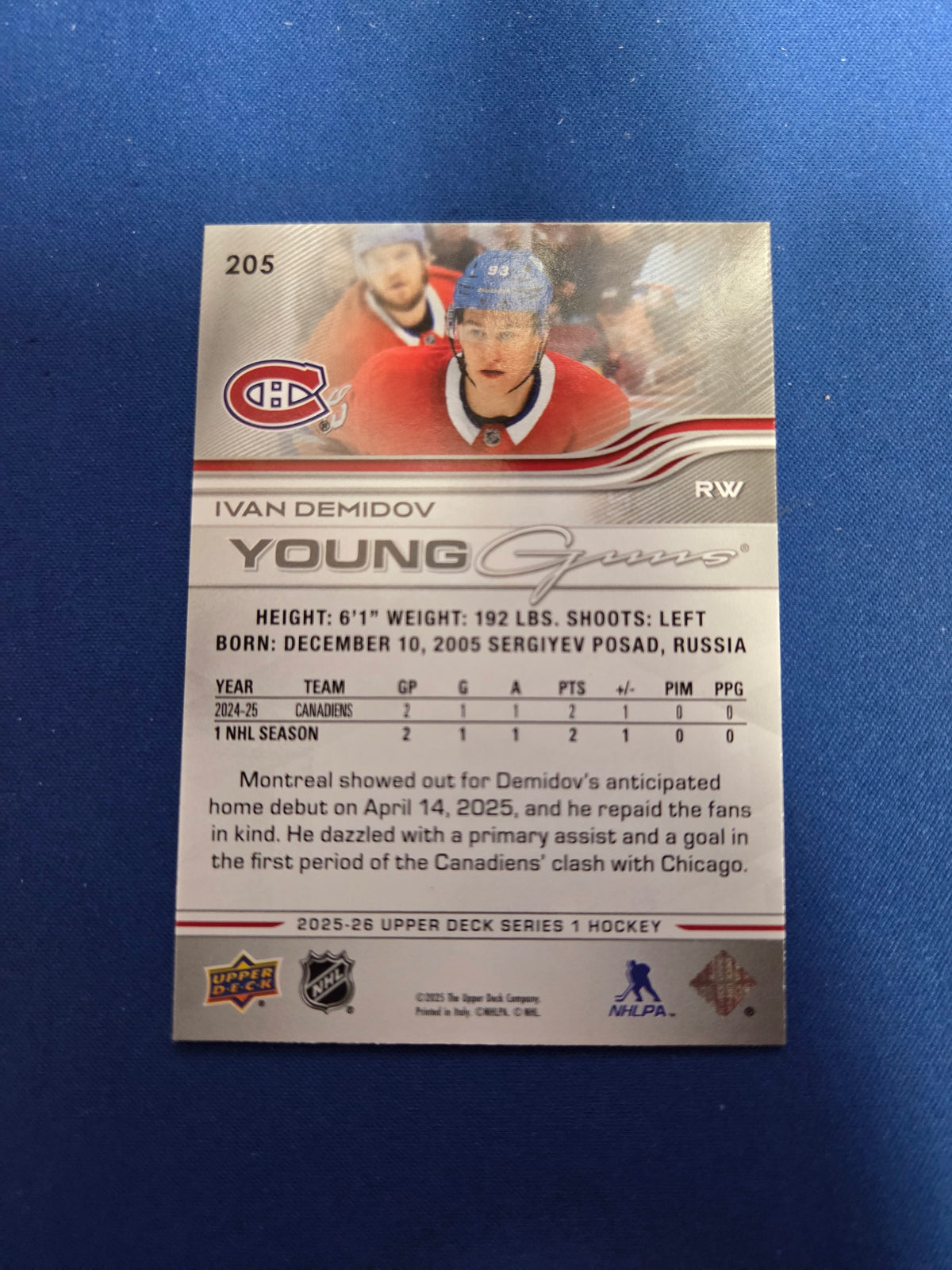 Ivan Demidov #205 Young Guns Near Mint