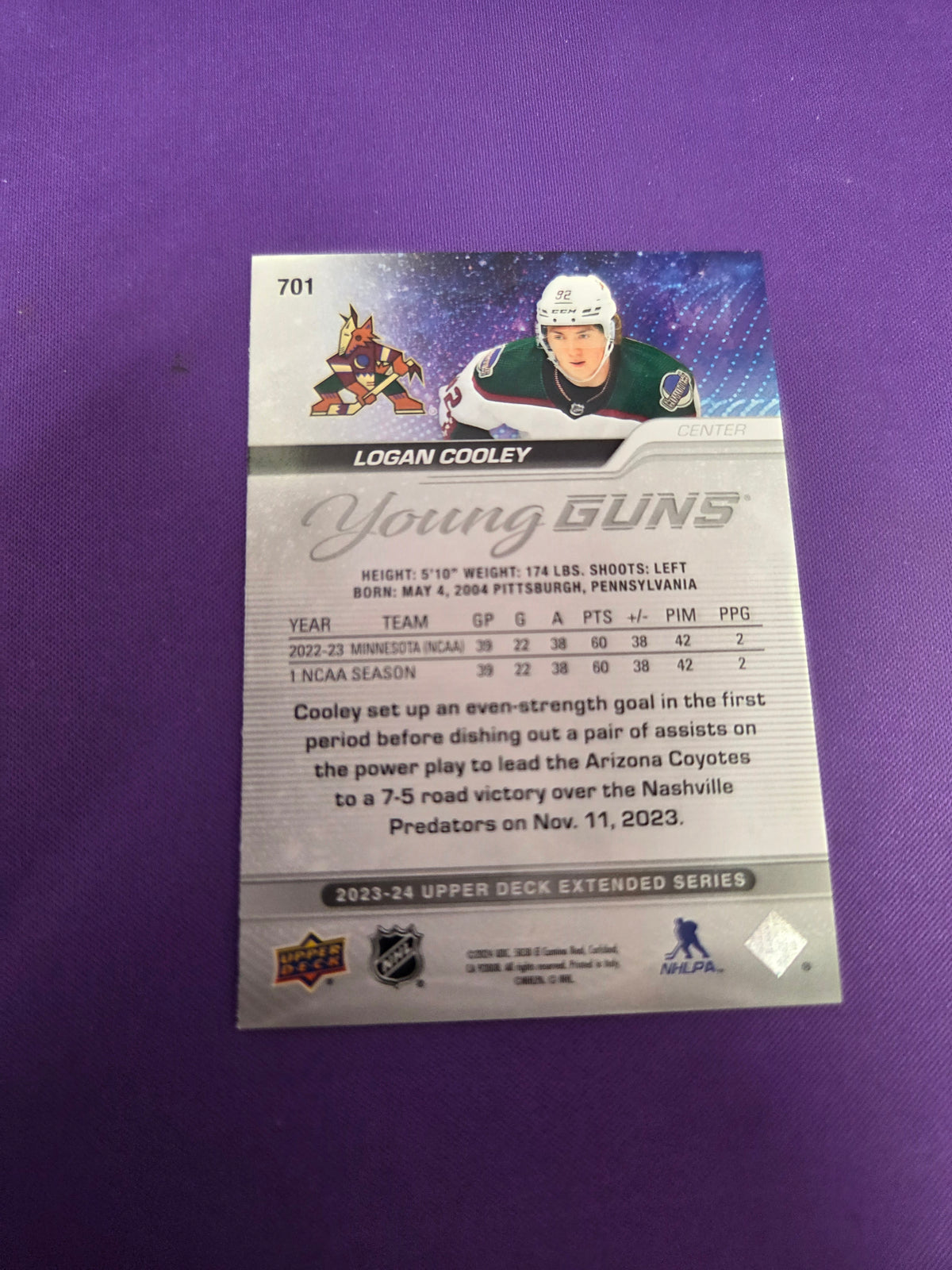 Logan Cooley Young Guns #701 23/24 Upper Deck Extended Series (Cabinet-NM)