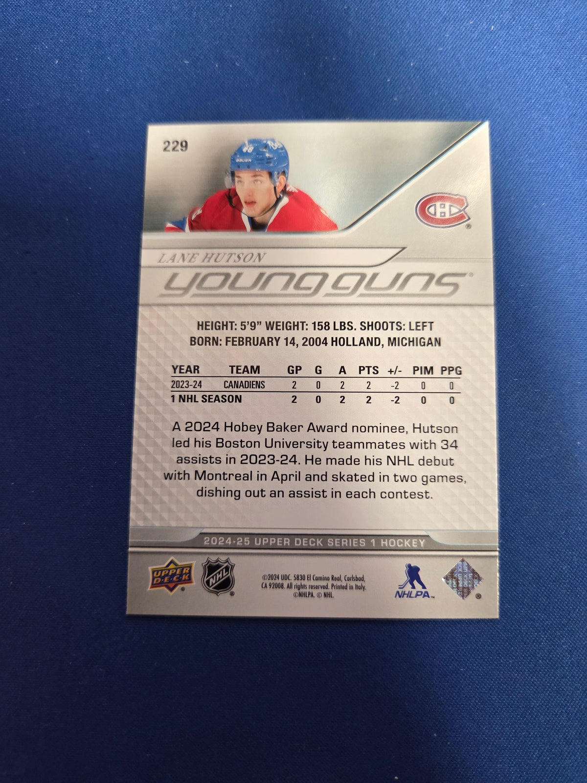 Lane Hutson #229 2024 Upper Deck (Cabinet-NM)