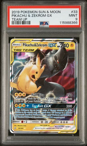 pikachu and zekrom GX PSA9 #33 team up (Cabinet)