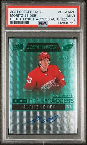 PSA 9 Moritz Seider #DTAAMS Debut Ticket Access Auto Green 6/25 (Cabinet)