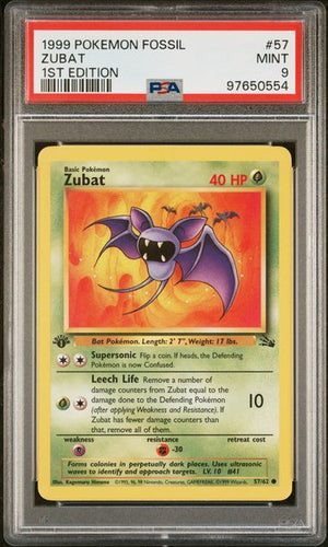 PSA 9 Zubat #57 1st Edition Fossil (Cabinet)