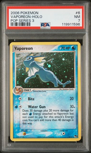 PSA 7 Vaporeon #6 Pop Series 3 Holo (Cabinet)