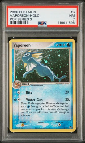 PSA 7 Vaporeon #6 Pop Series 3 Holo (Cabinet)